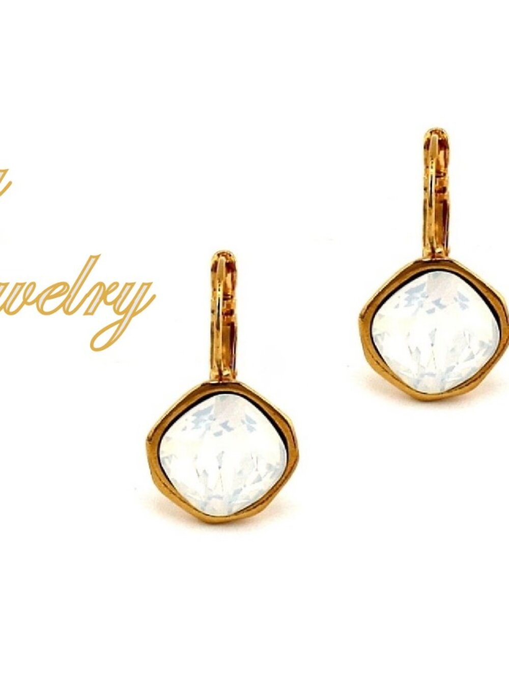 White Opal Cushion Cut Earrings made with Swarovski Crystals